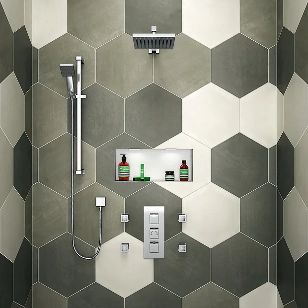 Milan Bathroom Milan Square Triple Shower Package With Diverter Valve, Head, 4 Body Jets + Slider 4 Milan Bathroom Milan Square Triple Shower Package With Diverter Valve, Head, 4 Body Jets + Slider - Image 2