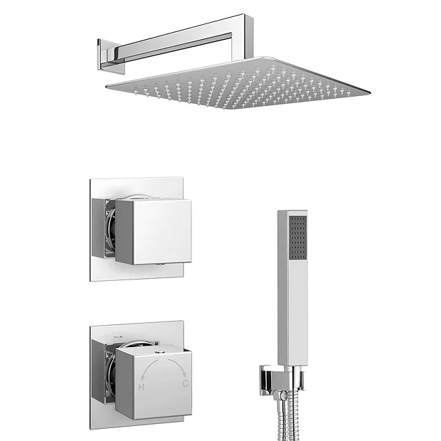 Milan Bathroom Milan Square Concealed Individual Diverter + Thermostatic Control Valve With Handset + 300mm Shower Head 7 Milan Bathroom Milan Square Concealed Individual Diverter + Thermostatic Control Valve With Handset + 300mm Shower Head - Image 5