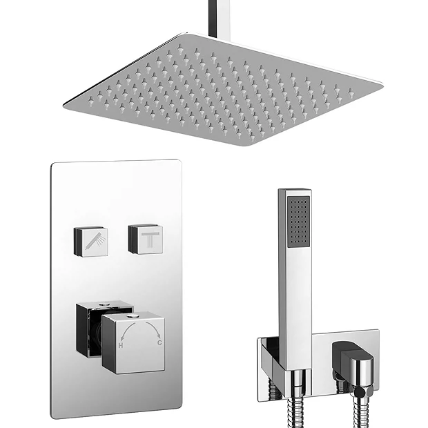 Milan Bathroom Milan Square Push-Button Ceiling Mounted Shower Pack (with Handset + Rainfall Shower Head) 4 Milan Bathroom Milan Square Push-Button Ceiling Mounted Shower Pack (with Handset + Rainfall Shower Head) - Image 2