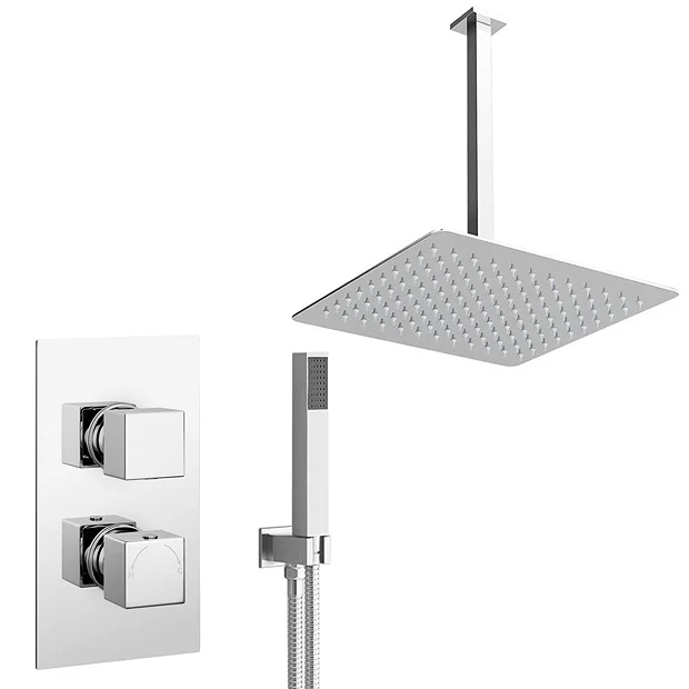 Milan Bathroom Milan Twin Shower Valve Inc. Outlet Elbow, Handset + Ultra Thin Head With Vertical Arm 4 Milan Bathroom Milan Twin Shower Valve Inc. Outlet Elbow, Handset + Ultra Thin Head With Vertical Arm - Image 2
