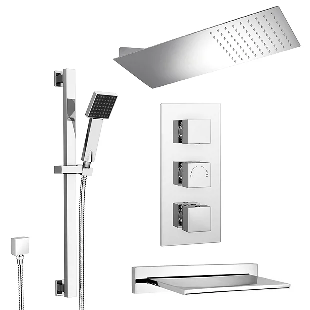 Milan Bathroom Milan Modern Shower Package (Fixed Head, Riser Rail Kit + Bath Spout) 3 Milan Bathroom Milan Modern Shower Package (Fixed Head, Riser Rail Kit + Bath Spout)