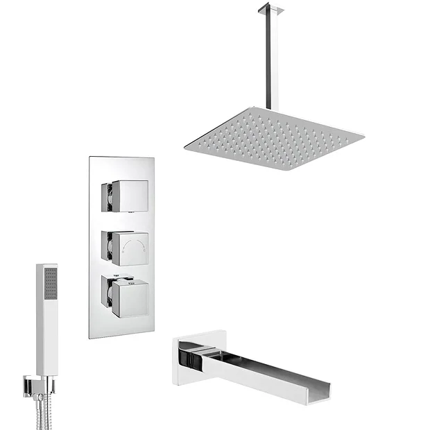 Milan Bathroom Milan Shower Package (Rainfall Ceiling Mounted Head, Handset + Waterfall Bath Spout) 4 Milan Bathroom Milan Shower Package (Rainfall Ceiling Mounted Head, Handset + Waterfall Bath Spout) - Image 2