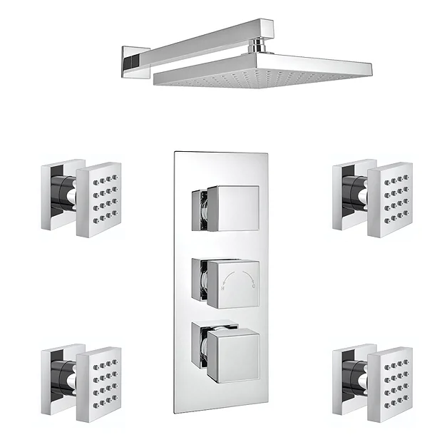 Milan Bathroom Milan Square Concealed Triple Shower Valve With Fixed Head & 4 Body Jets - Chrome 8 Milan Bathroom Milan Square Concealed Triple Shower Valve With Fixed Head & 4 Body Jets - Chrome - Image 6