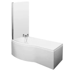 Cruze Bathroom Cruze Curved Shower Bath (1500mm With Screen + Acrylic Panel) -Shower Baths Discount premier1500mmbshapedshowerbathwithacrylicfrontpanelcurvedscreendetail1