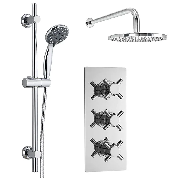 Victorian Plumbing Pablo Triple Thermostatic Valve With Round Shower Head And Slider Rail Kit 4 Victorian Plumbing Pablo Triple Thermostatic Valve With Round Shower Head And Slider Rail Kit - Image 2