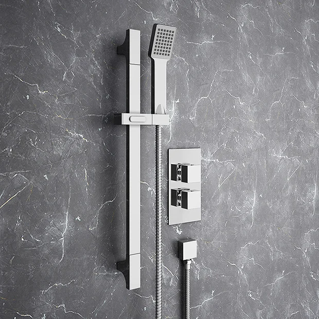 Monza Bathroom Monza Square Twin Concealed Thermostatic Shower Valve + Slider Rail Kit 4 Monza Bathroom Monza Square Twin Concealed Thermostatic Shower Valve + Slider Rail Kit - Image 2