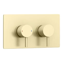 Arezzo Brushed Brass Twin Concealed Shower Valve Inc. 300mm Head + Ceiling Mounted Arm