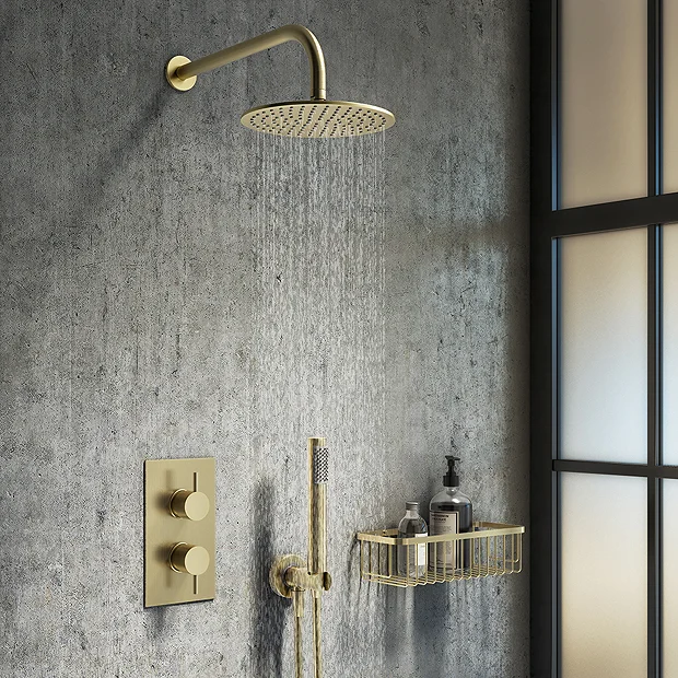 Arezzo Brushed Brass Round Thermostatic Shower Pack With Head + Handset 4 Arezzo Brushed Brass Round Thermostatic Shower Pack With Head + Handset - Image 2