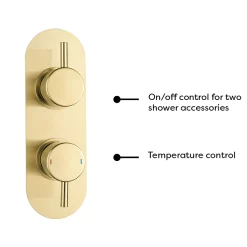 Arezzo Brushed Brass Round Thermostatic Shower Pack With Head + Handset (Oval Backplate) -Shower Baths Discount rd4bbpkr d3
