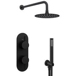 Arezzo Matt Black Round Thermostatic Shower Pack With Head + Handset (Oval Backplate) 13 Arezzo Matt Black Round Thermostatic Shower Pack With Head + Handset (Oval Backplate) -Shower Baths Discount rd4mbpkrd4