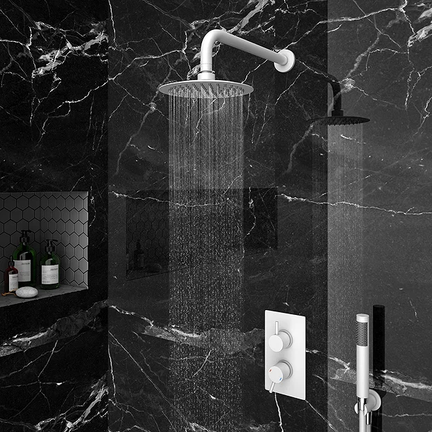 Arezzo Matt White Round Thermostatic Shower Pack With Head + Handset 3 Arezzo Matt White Round Thermostatic Shower Pack With Head + Handset