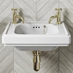 Urlington Bathroom Burlington Riviera 450mm 2TH Wall Hung Cloakroom Basin 9 Urlington Bathroom Burlington Riviera 450mm 2TH Wall Hung Cloakroom Basin -Shower Baths Discount riv82th d1