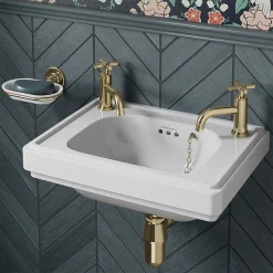Urlington Bathroom Burlington Riviera 450mm 2TH Wall Hung Cloakroom Basin 10 Urlington Bathroom Burlington Riviera 450mm 2TH Wall Hung Cloakroom Basin -Shower Baths Discount riv82th d2