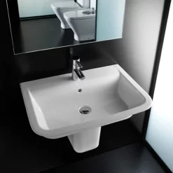 Roca - The Gap 550mm 1 Tap Hole Basin With Semi Pedestal -Shower Baths Discount rocathegap550mm1tapholebasinwithsemipedestald1