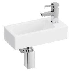 Victorian Plumbing Rondo Wall Hung Small Cloakroom Basin 1TH - 365 X 180mm -Shower Baths Discount rondowallhungsmallcloakroombasin1th365x185mmd3
