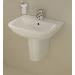 VitrA - S20 Wall Mounted Basin And Half Pedestal - 1 Tap Hole