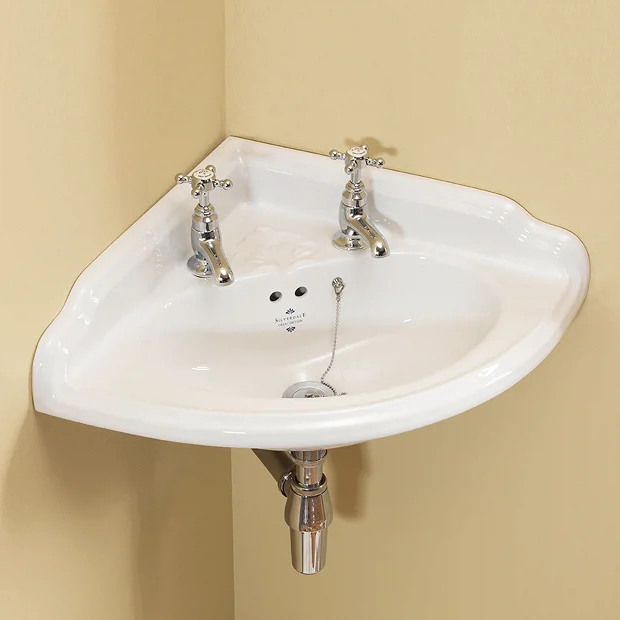 Silverdale Bathroom Silverdale Victorian 465mm Corner Cloakroom Basin - 2 Tap Hole 3 Silverdale Bathroom Silverdale Victorian 465mm Corner Cloakroom Basin - 2 Tap Hole