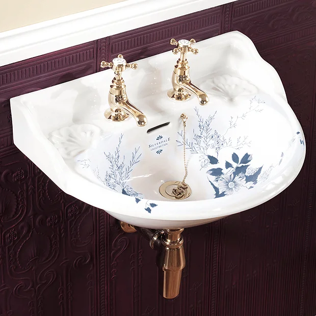 Silverdale Bathroom Silverdale Victorian Blue Garden Wall Hung Cloakroom Basin (530mm Wide - 2 Tap Hole) 4 Silverdale Bathroom Silverdale Victorian Blue Garden Wall Hung Cloakroom Basin (530mm Wide - 2 Tap Hole) - Image 2