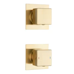 Arezzo Brushed Brass Square Thermostatic Shower Pack With 200mm Head + Handset -Shower Baths Discount sq4bbpk d3