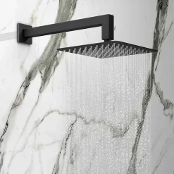 Arezzo Matt Black Square Shower Package (inc. Valve, 200 X 200 Square Head And 90-Degree Bend Arm) -Shower Baths Discount sq4blkpk n detail1