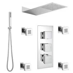 Victorian Plumbing Modern Square Triple Valve With Diverter, Thin Fixed Shower Head, 4 Body Jets + Handset 10 Victorian Plumbing Modern Square Triple Valve With Diverter, Thin Fixed Shower Head, 4 Body Jets + Handset -Shower Baths Discount sqsp1 d1