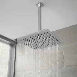 Victorian Plumbing Modern Square Triple Shower Valve, Ceiling Mounted Square Shower Head & 6 Body Jets
