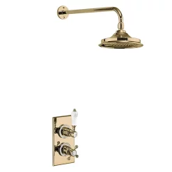 Urlington Bathroom Burlington Trent Gold Thermostatic Concealed Single Outlet Shower Valve With 9" Fixed Head