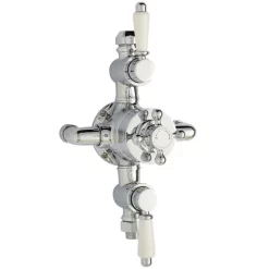 Nuie Traditional Exposed Thermostatic Triple Shower Valve Inc. Riser, 4" Rose & Slide Rail Kit -Shower Baths Discount traditionalexposedthermostatictripleshowervalvetexsvrkitd1