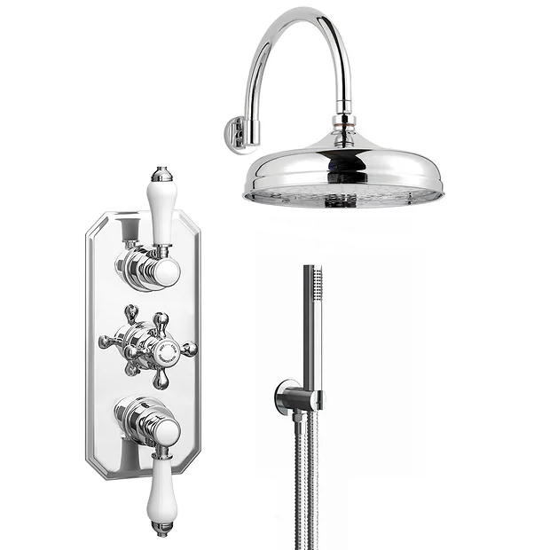 Trafalgar Triple Concealed Shower Valve Inc. Outlet Elbow, Handset & Curved Arm With Fixed Head 4 Trafalgar Triple Concealed Shower Valve Inc. Outlet Elbow, Handset & Curved Arm With Fixed Head - Image 2