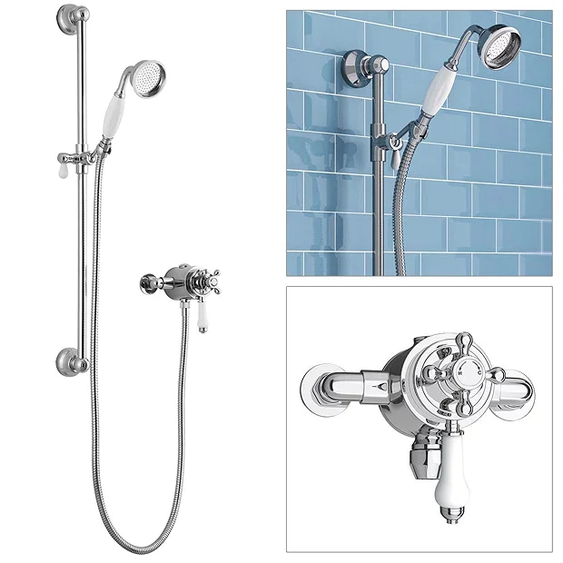 Trafalgar Traditional Dual Exposed Thermostatic Shower Valve Inc. Slider Rail Kit 3 Trafalgar Traditional Dual Exposed Thermostatic Shower Valve Inc. Slider Rail Kit