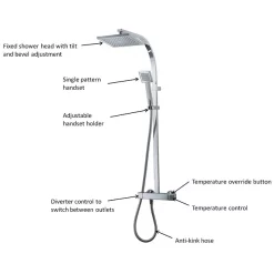 Triton Tees Thermostatic Bar Shower Mixer With Diverter & Kit - Chrome -Shower Baths Discount untebmdiv d4