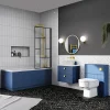 Venice Abstract Matt Black Grid Screen W. Single Ended Bath + Satin Blue Panel -Shower Baths Discount vabgsbb d5