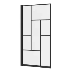 Venice Abstract Matt Black Grid Screen W. Single Ended Bath + Satin White Panel -Shower Baths Discount vabwhsbb d2