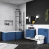 Venice Shower Bath - 1700 L Shaped W. Matt Black Abstract Grid Screen + Satin Blue Panel -Shower Baths Discount vagl17b d4n