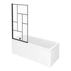Venice Abstract Matt Black Grid Bath Screen With Square Single Ended Bath 8 Venice Abstract Matt Black Grid Bath Screen With Square Single Ended Bath -Shower Baths Discount vambgbth d1