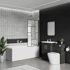 Venice Abstract Matt Black Grid Bath Screen With Square Single Ended Bath 9 Venice Abstract Matt Black Grid Bath Screen With Square Single Ended Bath -Shower Baths Discount vambgbth d2