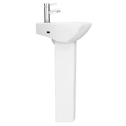 Venice Modern Corner Basin + Pedestal (1 Tap Hole) -Shower Baths Discount vcrnbp d3