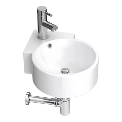 Victorian Plumbing Othello Round Wall Hung Corner Basin 1TH - 310 X 440mm